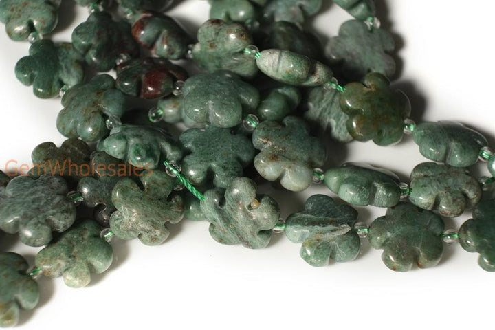 15.5" 15mm/20mm green Australia dragon blood jade flower beads