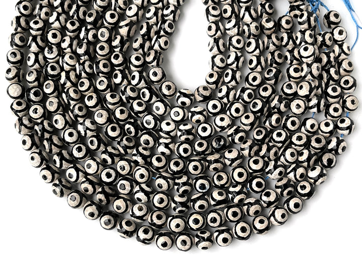14.5" 8mm/10mm Black Bulk Tibetan Dzi agate round faceted beads, Eye