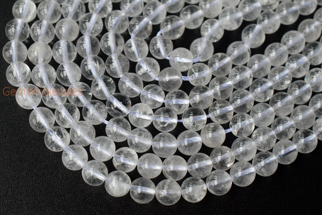 15" 8mm/10mm Natural rock crystal quartz round beads, milky with inclusion