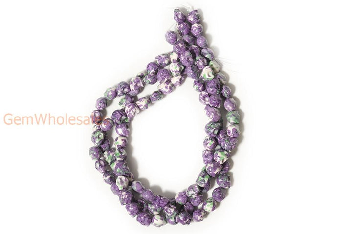 15.5" 10mm/12mm Dyed dark purple green rain flower stone skull