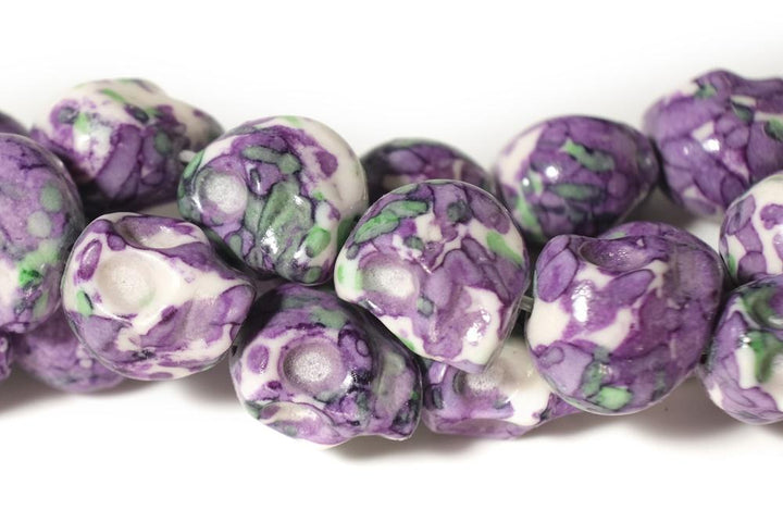 15.5" 10mm/12mm Dyed dark purple green rain flower stone skull