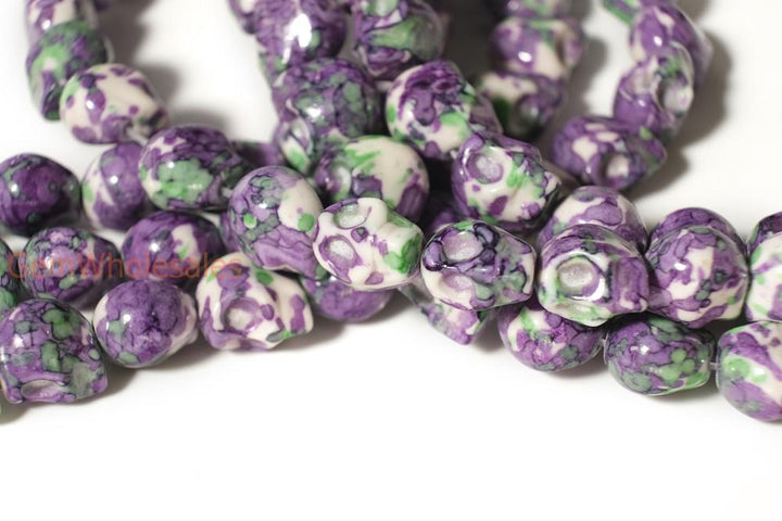 15.5" 10mm/12mm Dyed dark purple green rain flower stone skull