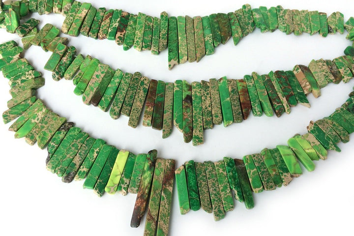 15.5" 20~50*6mm Light green Aqua Terra Jasper graduated Slab,Top Drilled Stick beads, imperssion jasper