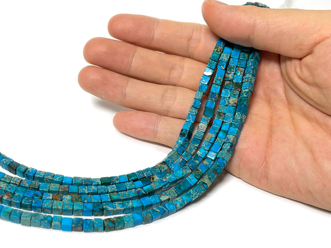 15.5" 4mm blue emperor jasper/Sea Sediment cube beads