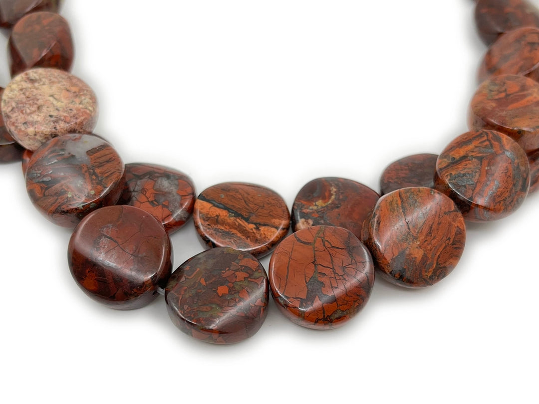 15.5" 16mm natural flower red jasper stone twisted coin beads