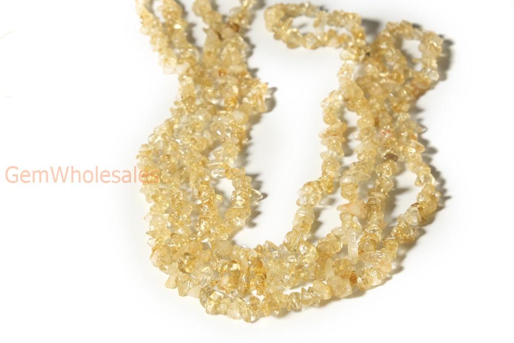34" 5~10mm Natural Citrine chips beads strand,  yellow quartz chips