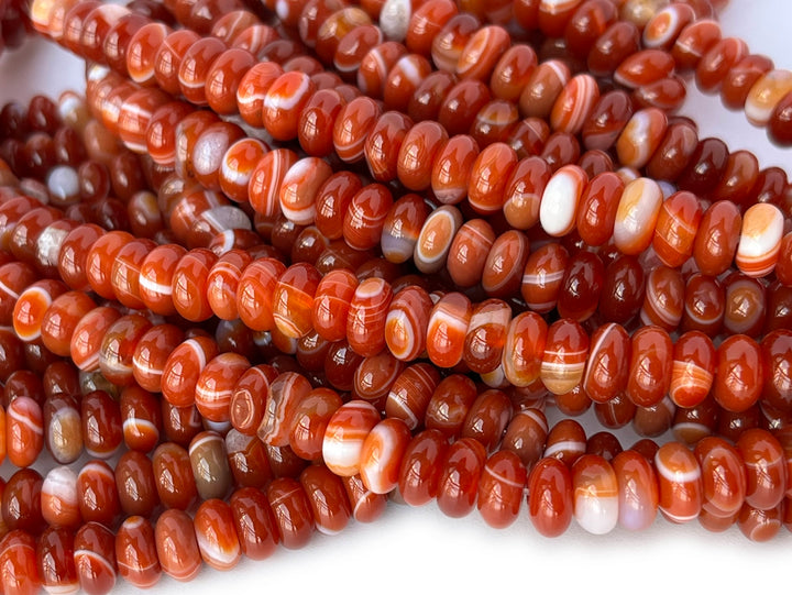 15.5“ 4x8mm Red stripe agate rondelle beads, roundel beads