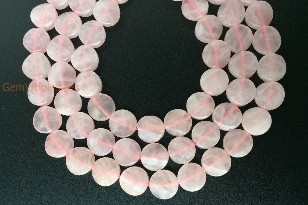 15.5" 16mm Natural rose quartz twisted coin beads, rose quartz wave coin,