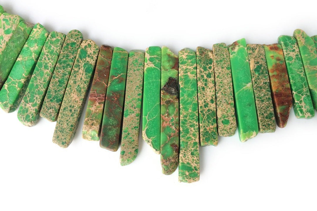 15.5" 20~50*6mm Light green Aqua Terra Jasper graduated Slab,Top Drilled Stick beads, imperssion jasper