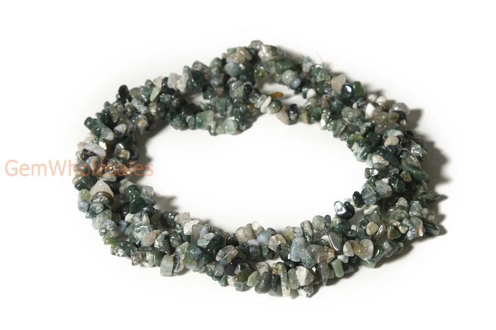 34" natural 5x8mm green moss Agate Chips beads Gemstone