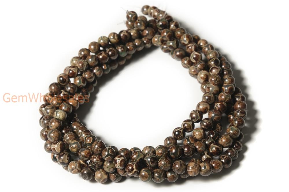 14" 8/10/12mm Antique Green color Bulk tibetan Dzi agate round beads Football