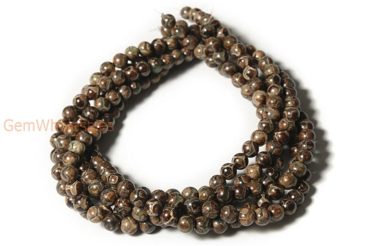 14" 8/10/12mm Antique Green color Bulk tibetan Dzi agate round beads Football