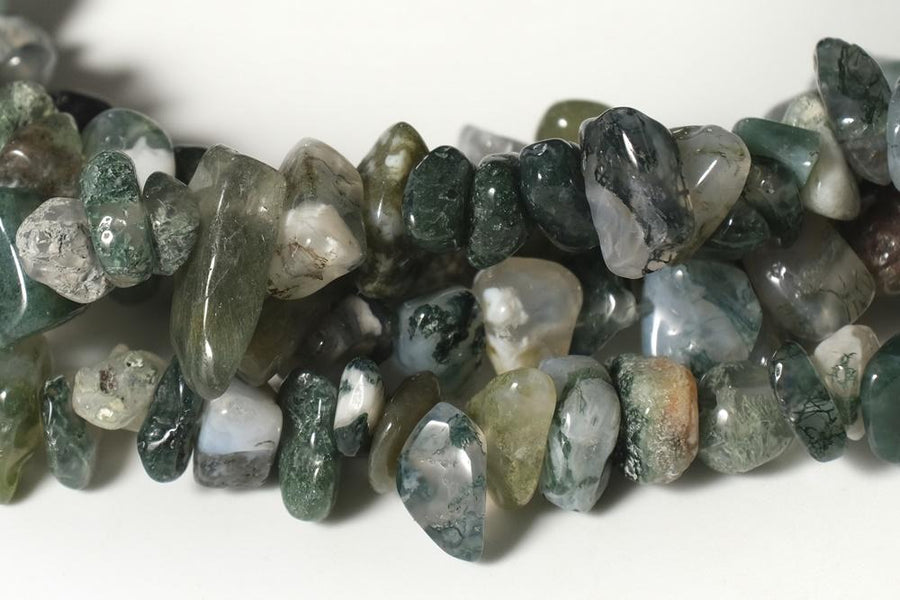 34" natural 5x8mm green moss Agate Chips beads Gemstone