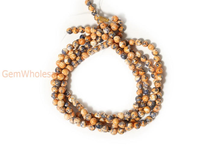 15.5" Dyed orange dark blue rain flower stone 6mm/8mm/10mm/12mm round beads