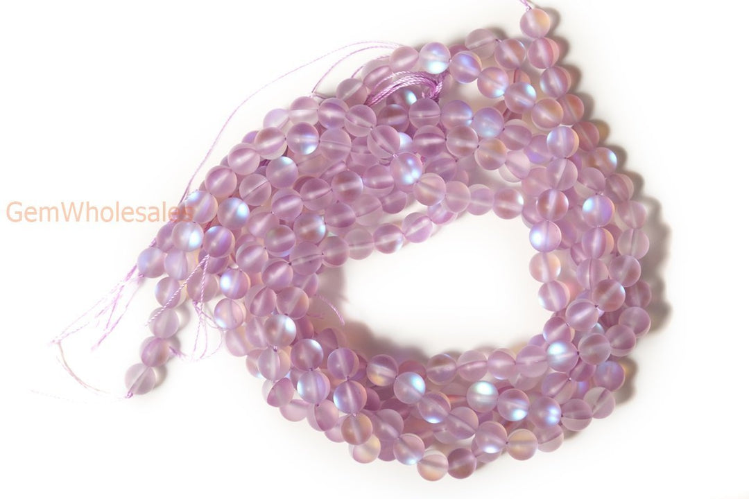 15.5" 8mm Rainbow light pink Synthetic Moonstone round beads
