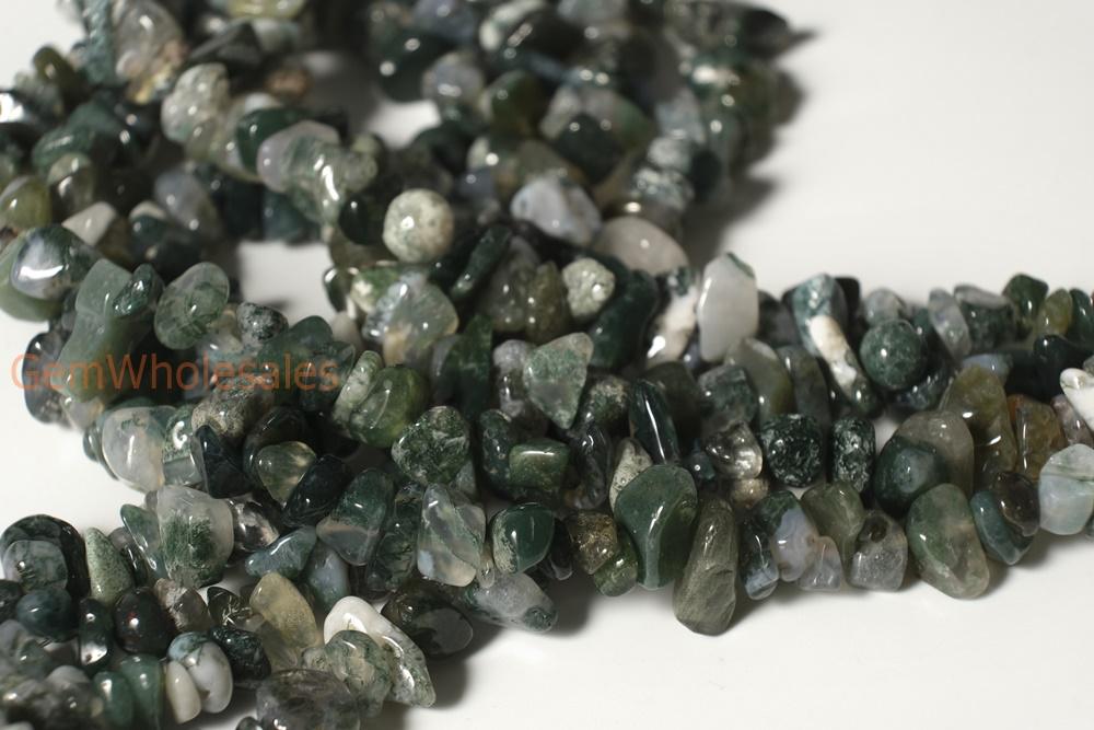 34" natural 5x8mm green moss Agate Chips beads Gemstone