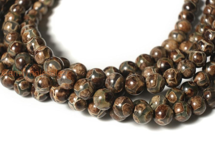 14" 8/10/12mm Antique Green color Bulk tibetan Dzi agate round beads Football