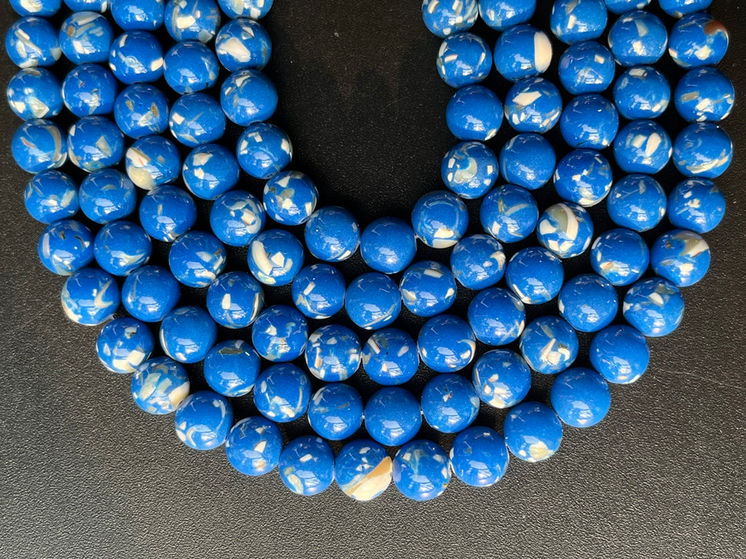 15.5" 8/10mm Blue Turquoise With Shell Inlay round beads MTL