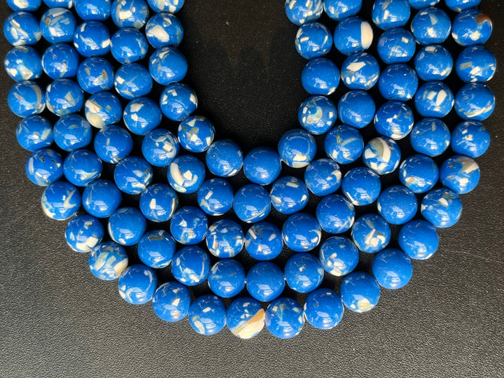 15.5" 8/10mm Blue Turquoise With Shell Inlay round beads MTL