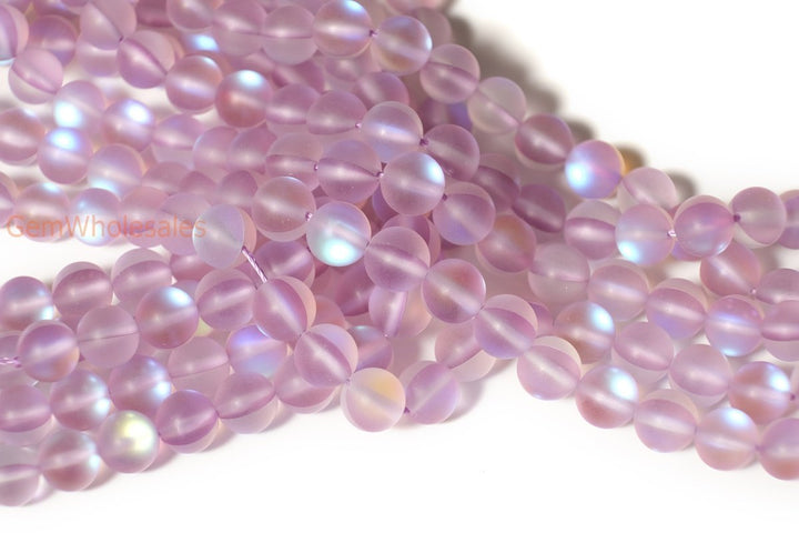 15.5" 8mm Rainbow light pink Synthetic Moonstone round beads