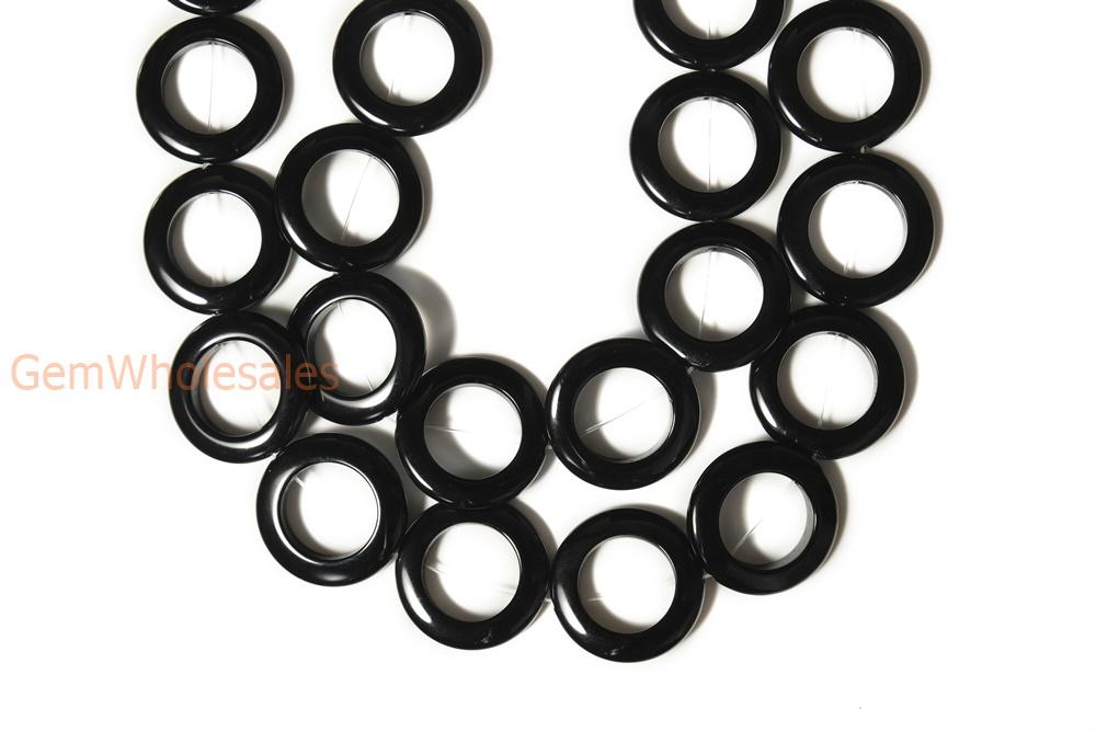 15.5" 25mm/30mm/40mm black Agate Donut beads Gemstone