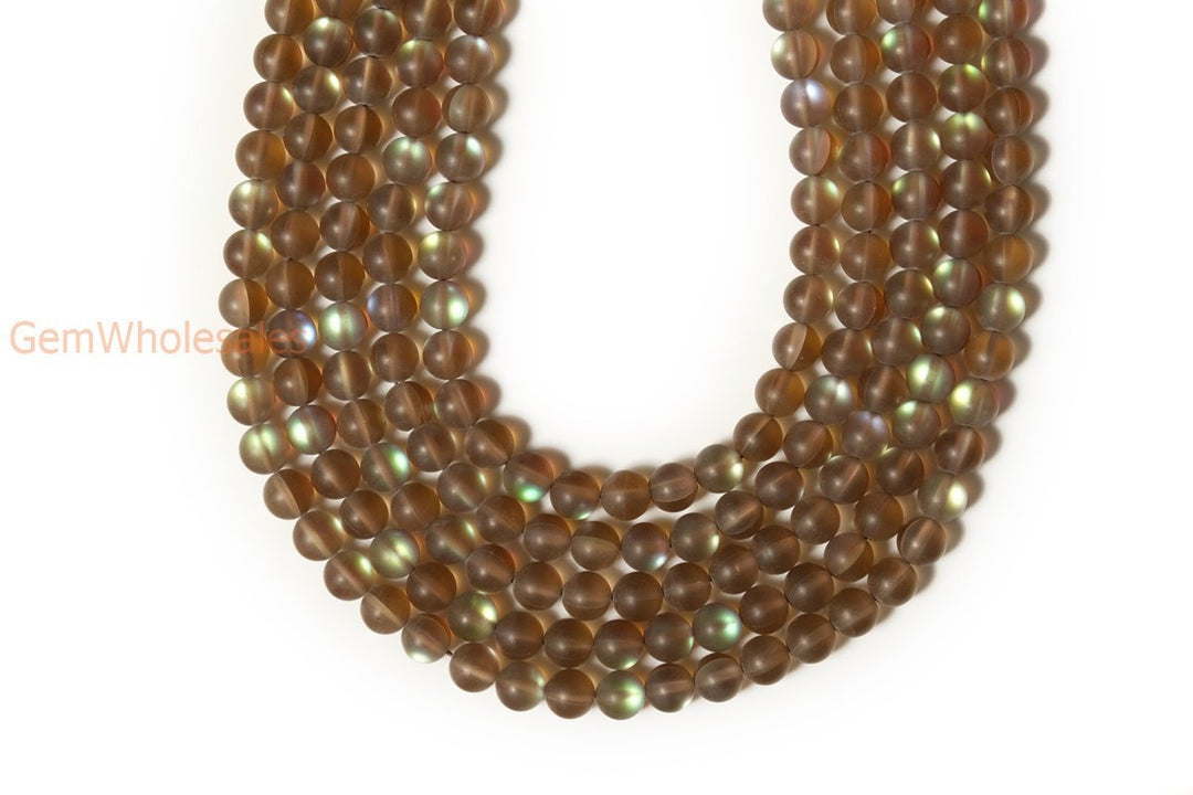 15.5“ 8mm Rainbow Tea/Champagne color Synthetic Moonstone round beads