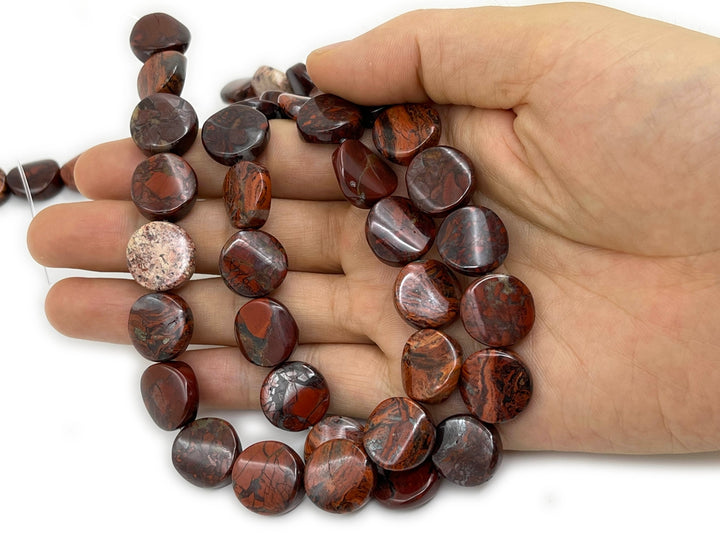 15.5" 16mm natural flower red jasper stone twisted coin beads