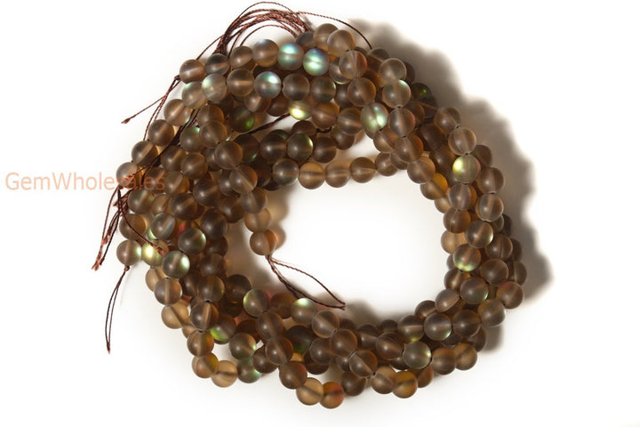 15.5“ 8mm Rainbow Tea/Champagne color Synthetic Moonstone round beads