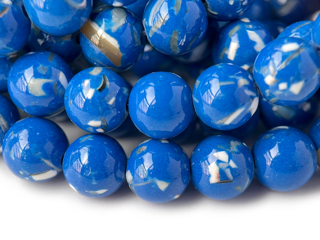 15.5" 8/10mm Blue Turquoise With Shell Inlay round beads MTL