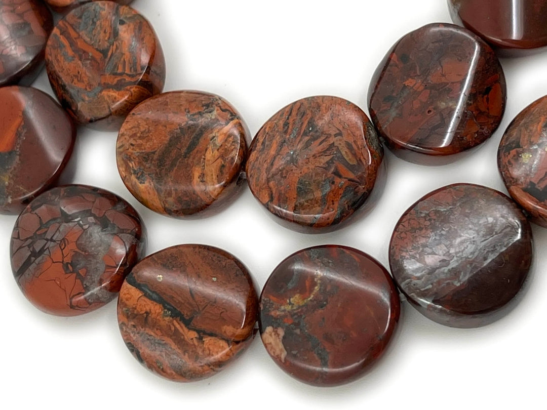 15.5" 16mm natural flower red jasper stone twisted coin beads