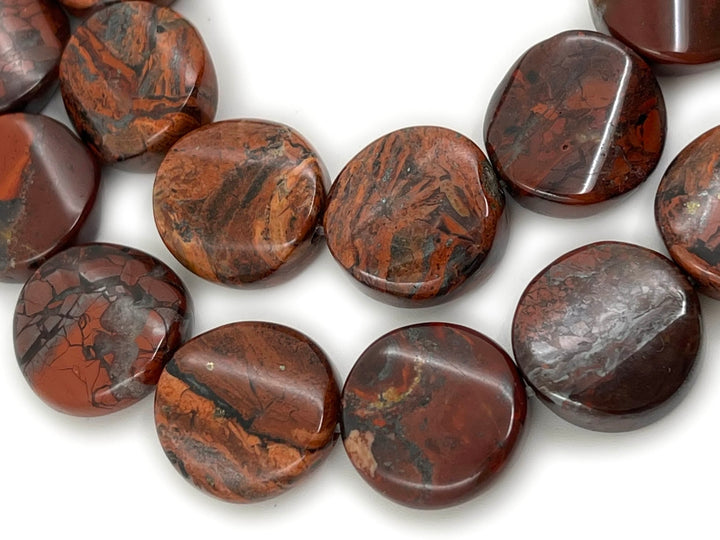 15.5" 16mm natural flower red jasper stone twisted coin beads