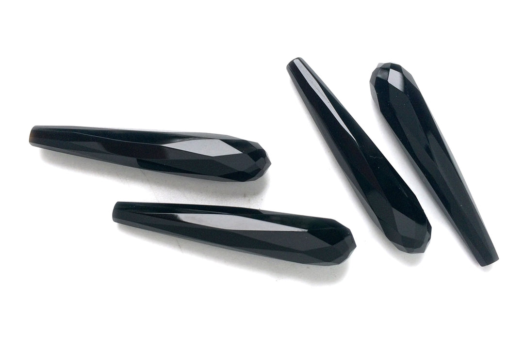1 pair 7x35mm black agate/onyx faceted teardrop beads, half drilled