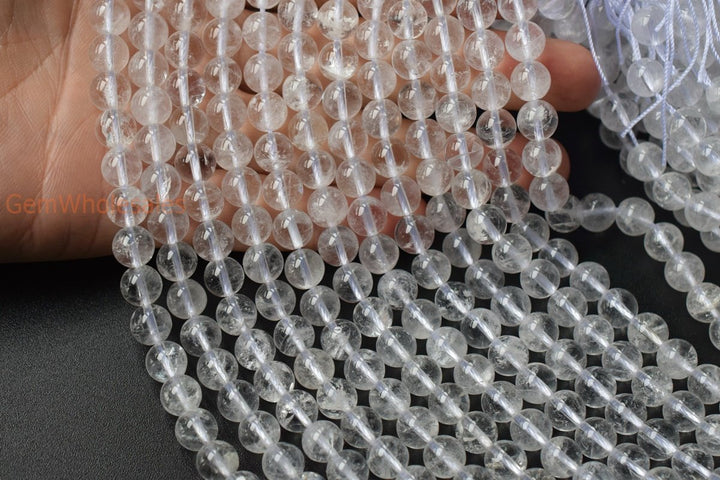 15" 8mm/10mm Natural rock crystal quartz round beads, milky with inclusion