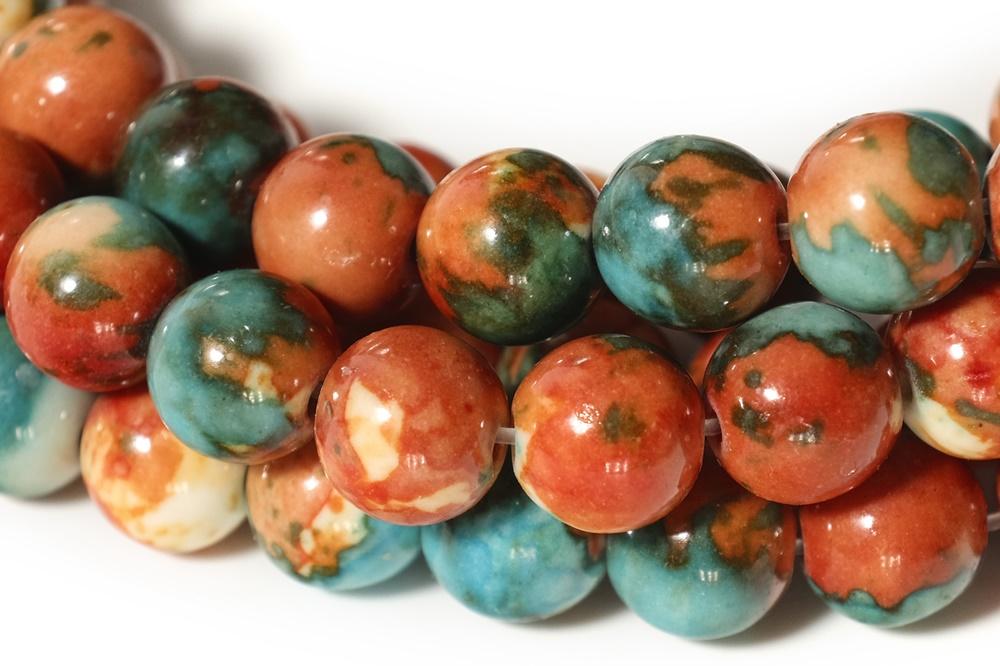 15.5" 8mm/10mm Dyed dark orange blue rain flower stone round beads