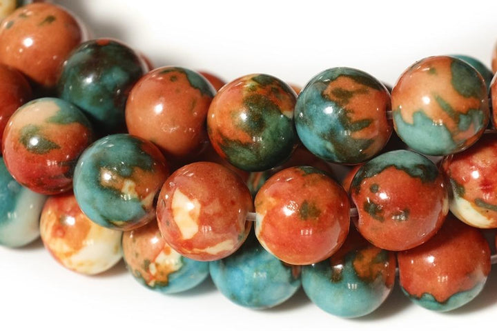 15.5" 8mm/10mm Dyed dark orange blue rain flower stone round beads
