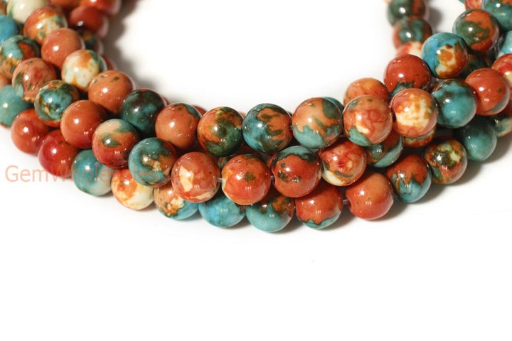 15.5" 8mm/10mm Dyed dark orange blue rain flower stone round beads