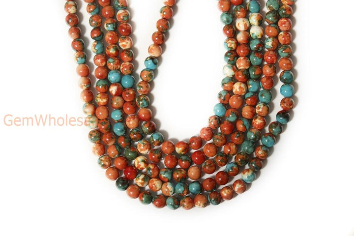 15.5" 8mm/10mm Dyed dark orange blue rain flower stone round beads