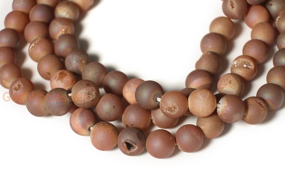 15" plating 6mm/8mm/10mm/12mm/14mm champane druzy Agate Round beads Gemstone
