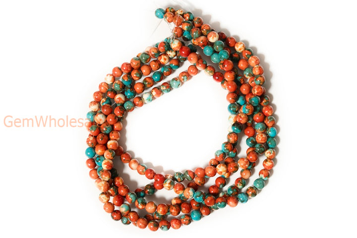 15.5" 8mm/10mm Dyed dark orange blue rain flower stone round beads