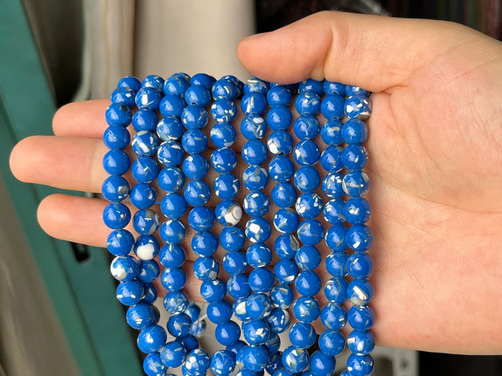 15.5" 8/10mm Blue Turquoise With Shell Inlay round beads MTL