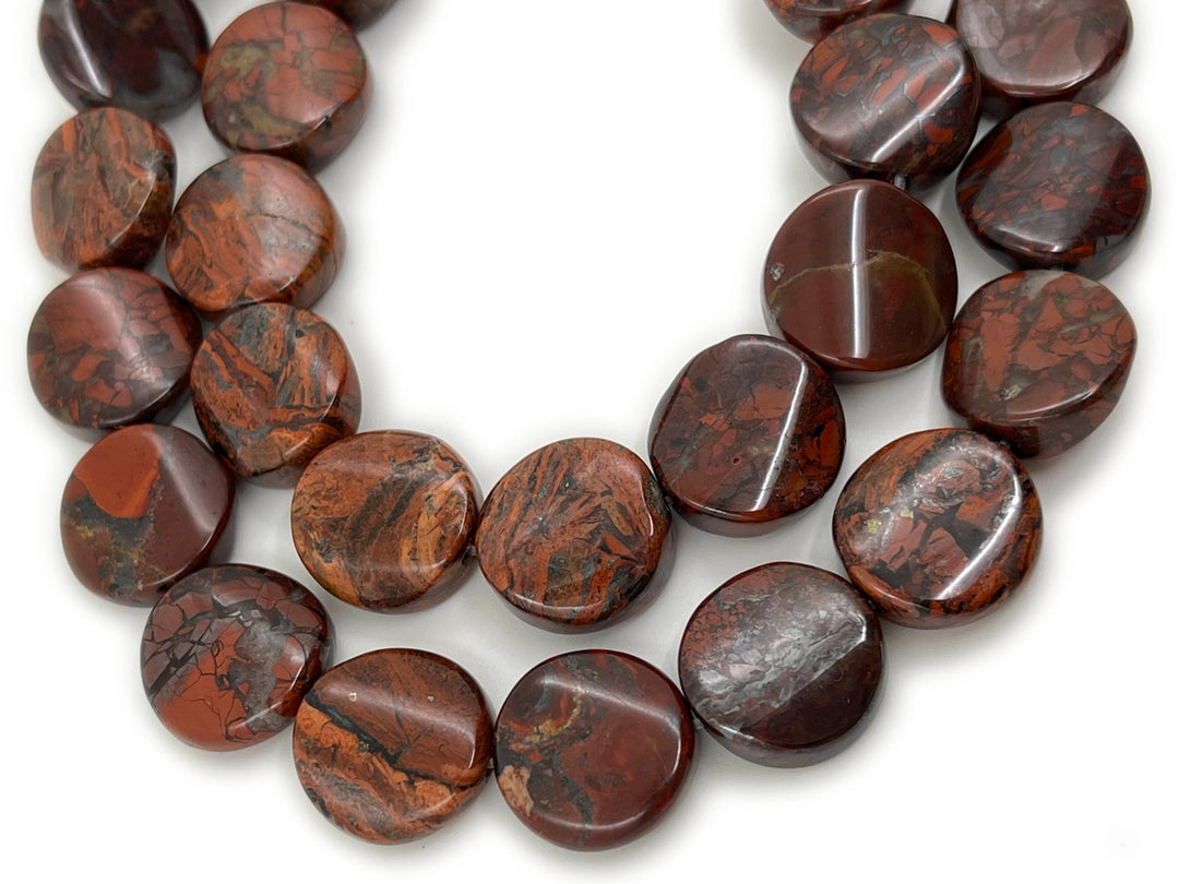 15.5" 16mm natural flower red jasper stone twisted coin beads