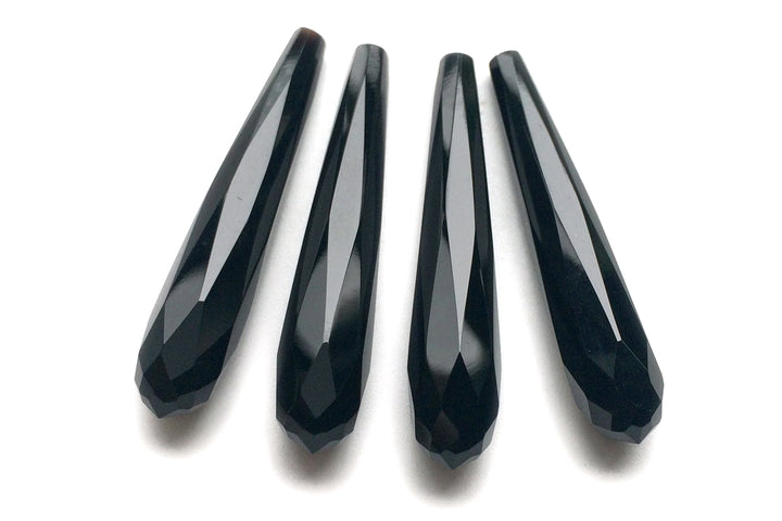 1 pair 7x35mm black agate/onyx faceted teardrop beads, half drilled