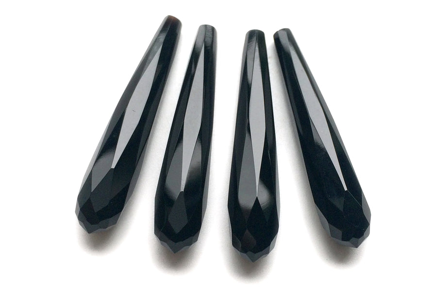 1 pair 7x35mm black agate/onyx faceted teardrop beads, half drilled