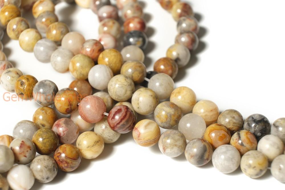 15" natural 10mm yellow red brown crazy Agate Round beads Gemstone