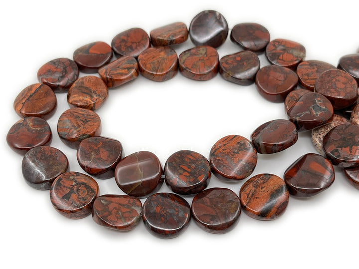 15.5" 16mm natural flower red jasper stone twisted coin beads
