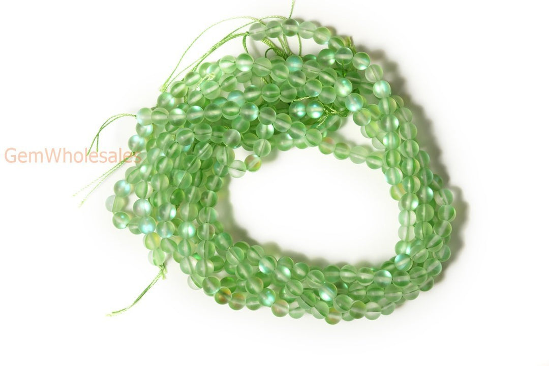 15" 8mm Rainbow Green Synthetic Moonstone round beads