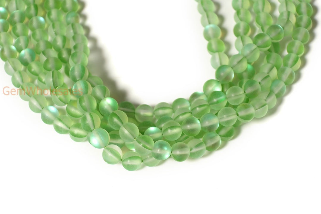15" 8mm Rainbow Green Synthetic Moonstone round beads