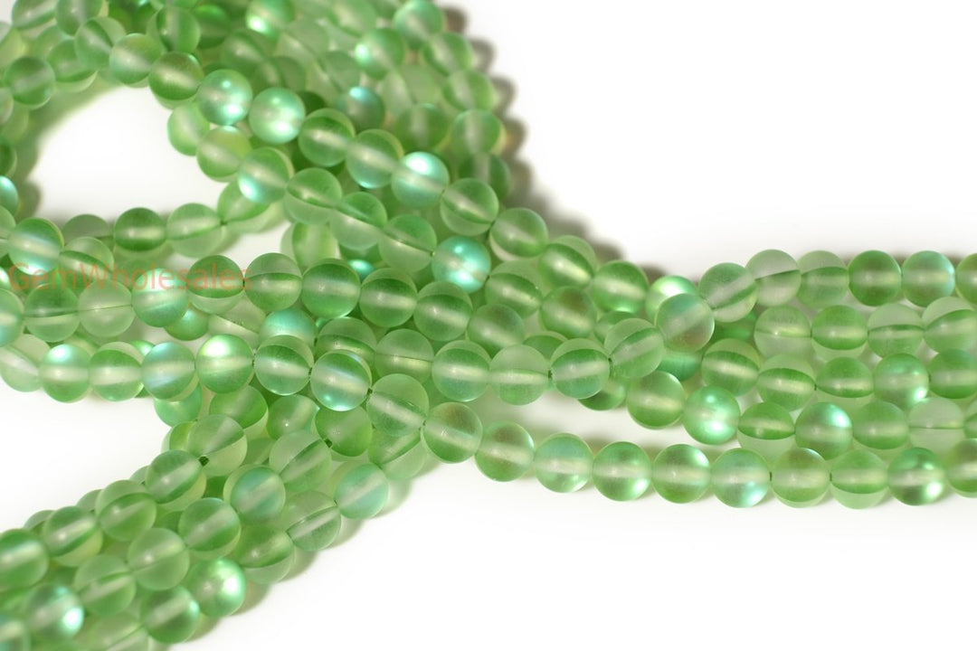 15" 8mm Rainbow Green Synthetic Moonstone round beads