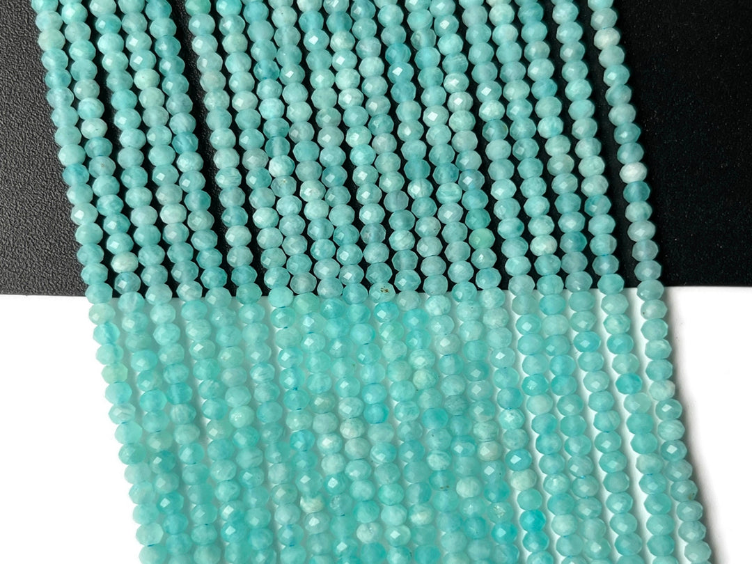 15.25" AA 2x3mm Natural amazonite stone rondelle micro faceted beads