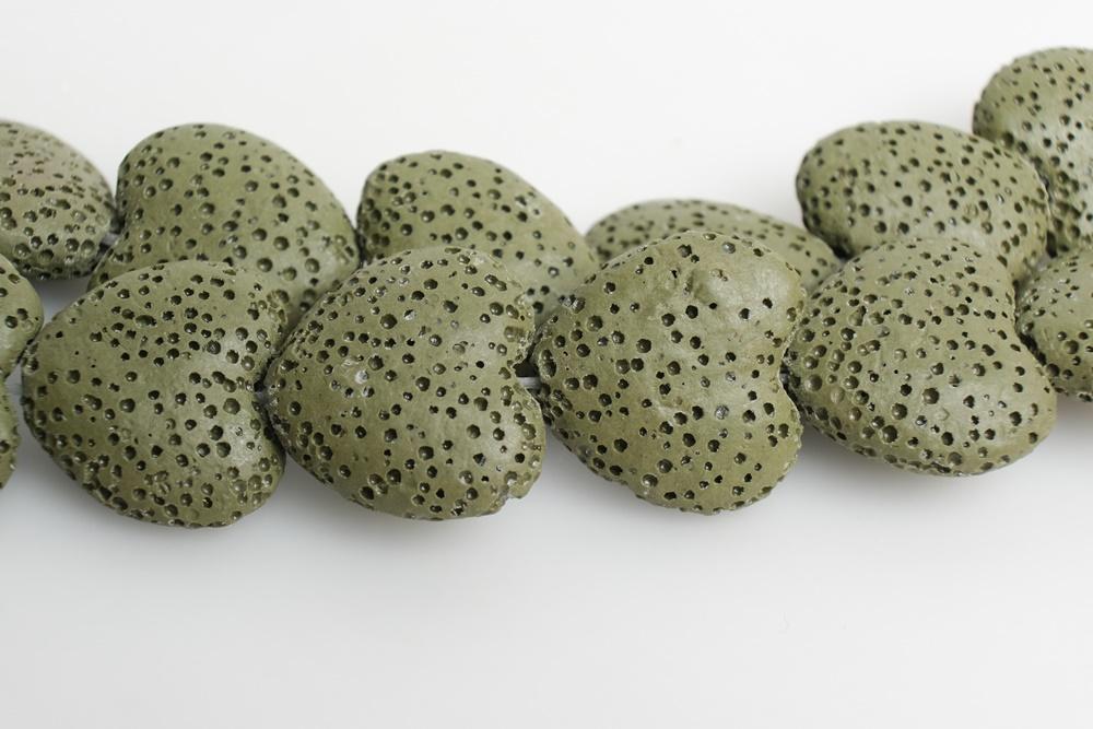 15.5" 20mm/28mm green Lava Heart Gemstone pendant